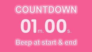 1-Minute Countdown Timer | Beep Start & End | Electric Pink Power | 4K screenshot 3