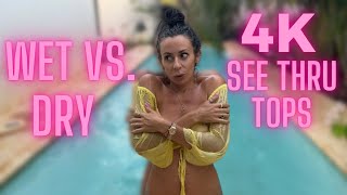 4K TRANSPARENT yellow SEE THROUGH crop tops TRY ON | Natural Petite Body