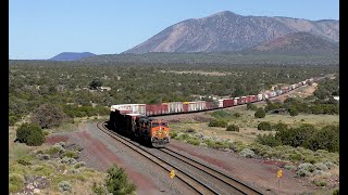 BNSF Loaded EB double stack meetup with WB grain train at Winslow AZ 5 of 5