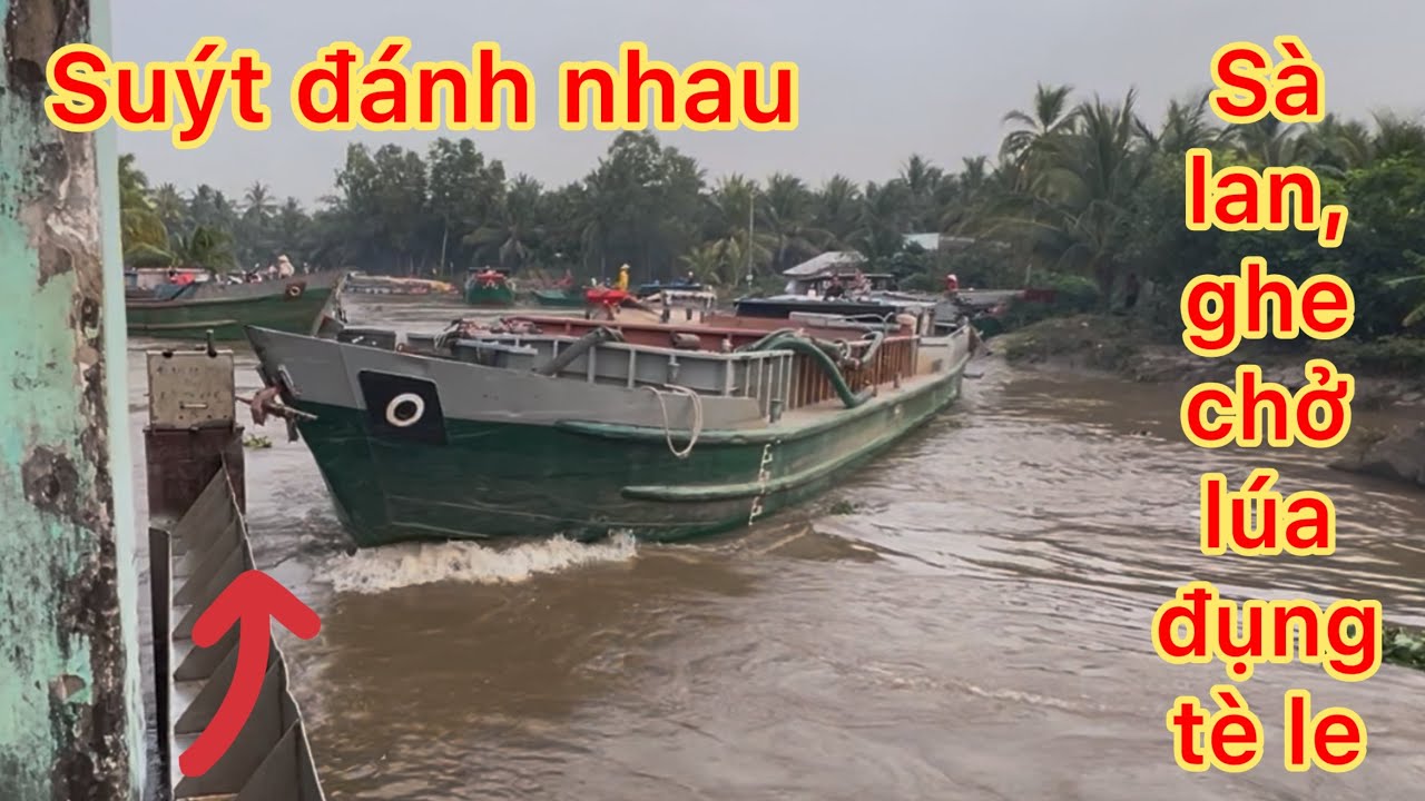 Sà lan, ghe chở lúa đụng vào cống tè le, chân vịt máy gãy trụi lủi, cãi ...