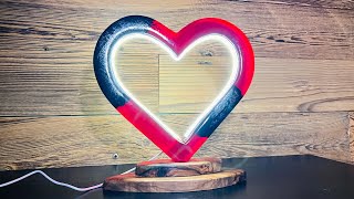 Valentine&#39;s Day lamp, Heart made of Black Oak and Epoxy Resin - Resin Art