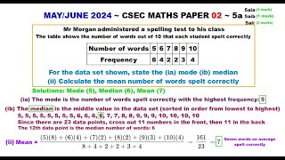 Mode, Median, Mean ~ May/June 2024 ~ 5a ~ Paper2-CSEC-MATHS-633