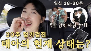 [임신 vlog] 28-30주 기록들 / 무료 만삭사진 촬영 후기 (눈물 몇방울💧) 30주 태아검진 결과 (둔위,횡위)브라이텍스 카시트 도착, 시험관 서류 정리, 젤리캣, 유산균