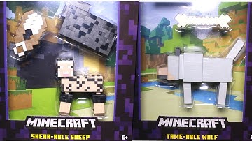 Big Minecraft 5 Inch Figures Survival Mode Shear-able Sheep and Tame-able Wolf Unboxing Review
