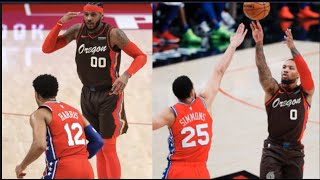 DENVER MELO RETURNS! Carmelo Drills 17 In 4th! Simmons Says He's Best Defender! Blazers Vs Sixers