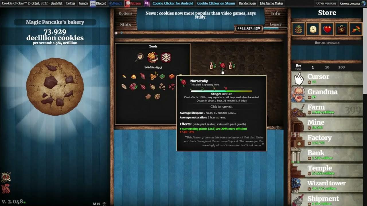 Cookie clicker garden nursetulip youtube