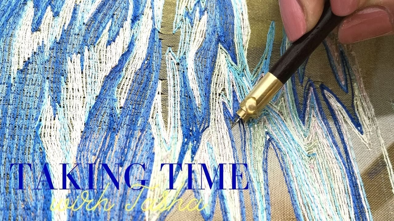 Taking Time with Tasha Part 1/ Tambour Embroidery Stitches ASMR (Stitching, Talking, Rain) British