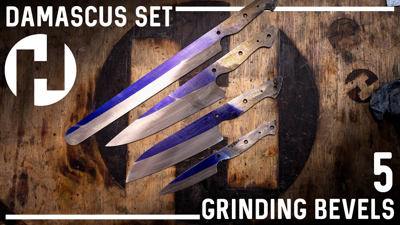 Grinding Bevels in the Damascus Knife Set YouTube