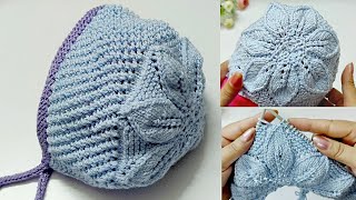 अब 2 सलाई पे बनाएं ये टोपी, Knit Leaf Bonnet on 2 Needles for 3-12 months old