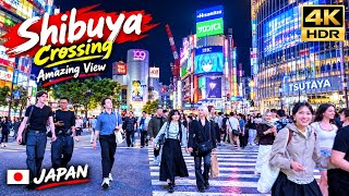 4K HDR Shibuya city night view & walking tour. Tokyo, Japan. 