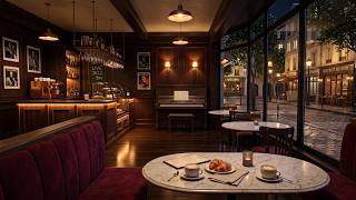 Midnight Paris Bistro Cafe ☕ Mellow Jazz Piano Music & Night Street Ambience for Calm & Focus