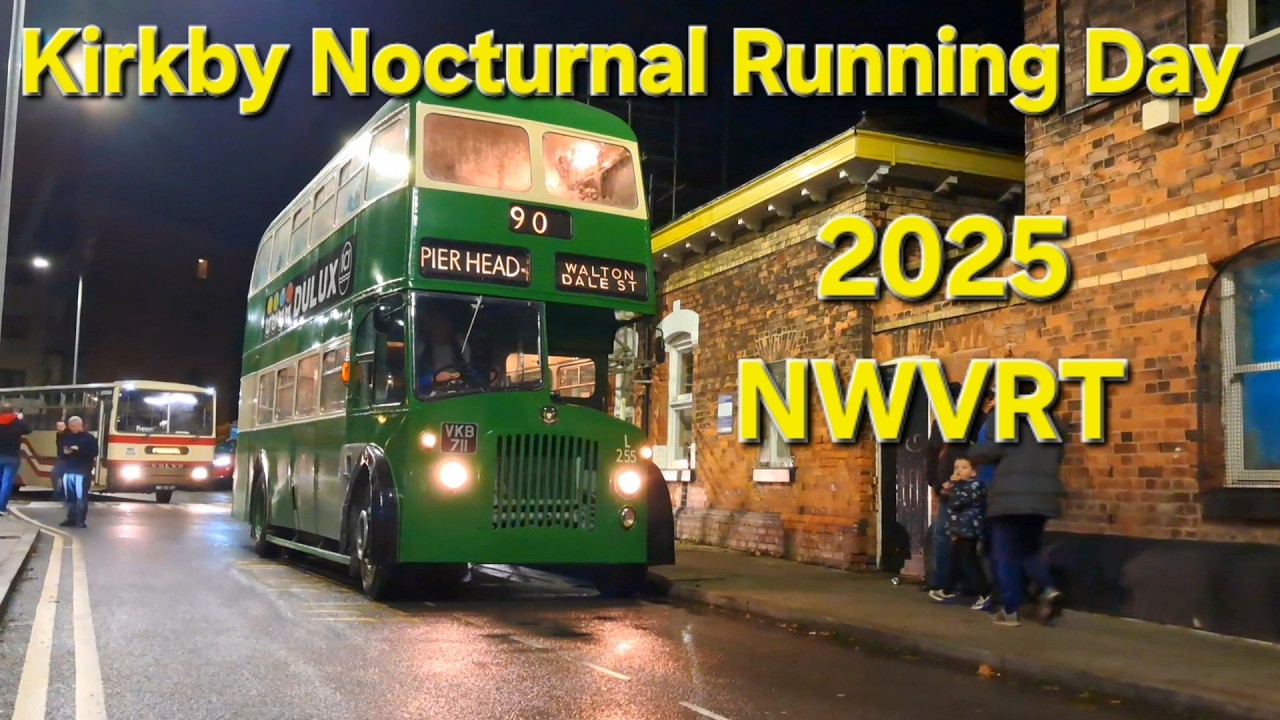 Kirkby Nocturnal Bus Running Day 2025. Vintage buses into the evening.