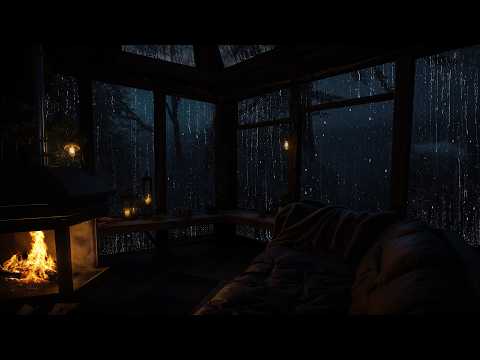 Fireplace Crackling In A Cabin During Rainy Night Deep Relaxation And Sleep Sounds 