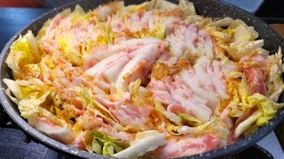 鍋（豚ばら肉と白菜のミルフィーユ鍋）｜料理研究家リュウジのバズレシピさんのレシピ書き起こし