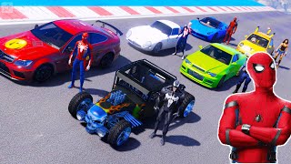 SPIDERMAN with Superheroes Cars MEGA Rampa Challenge - Carros com Homem Aranha e Heróis! - GTA 5