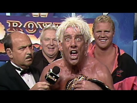 Ric Flair celebrates his 1992 Royal Rumble Match victory