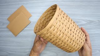 STORAGE BASKET CARDBOARD | Handmade Basket Weaving | Cardboard Recycle | Arts & Craft