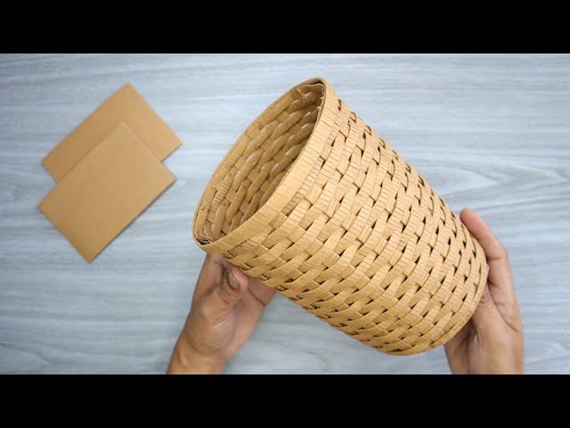 STORAGE BASKET CARDBOARD | Handmade Basket Weaving | Cardboard Recycle | Arts & Craft class=