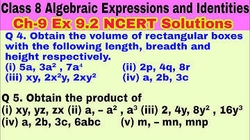 Class 8 Ex 9.2 Q 4 | Q 5 | Algebraic Expressions and Identities | Chapter 9 | Exercise 9.2 | NCERT