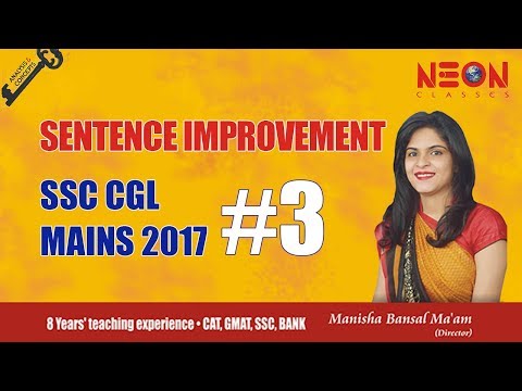 Sentence Improvement SSC CGL Mains 2017 (Part-3) by Manisha Bansal Ma'am
