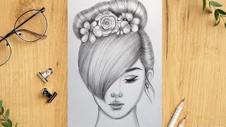 Drawing Tutorial for beginners || Pencil Sketch || How to draw a girl with BEAUTIFUL hair style