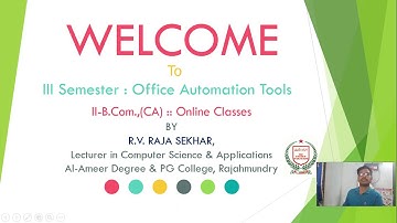 II-B.Com(CA)-Office Automation Tools-Unit-1.1 Introduction to Excel(Sem-3)