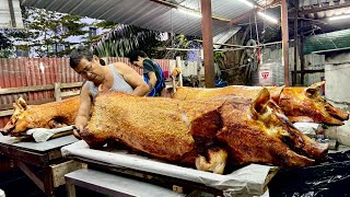 Amazing skills! Trang roast pork -Thai Street Food