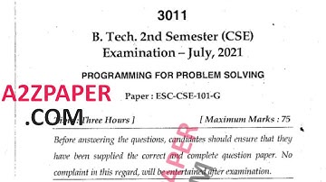 Mdu Btech 2nd Sem Programming for Problem Solving Question Paper 2021