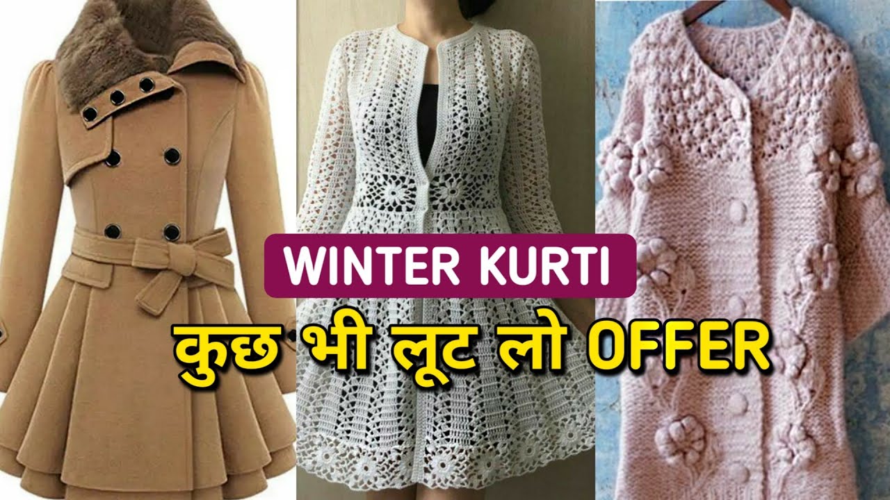 ELTHIA Regular Full Sleeves Straight Stylish Woolen Kurti For Ladies  (Color-Grey Mix)-M : Amazon.in: Fashion