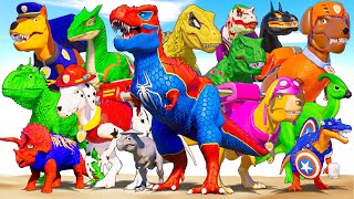 All NEW SpiderMan Dinosaur Team vs Tyrannosaurus Rex Pro 8 Superhero TRex Battles Jurassic Spiderman