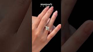 Yellow gold Oval Cut Three-Stone Diamond Pave Band with Prong Setting