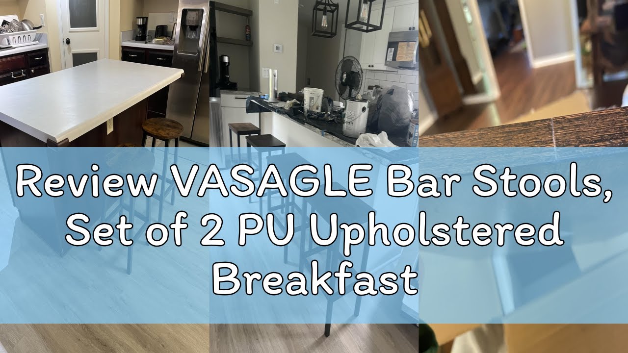 Review VASAGLE Bar Stools, Set of 2 PU Upholstered Breakfast Stool, 15.7 x 11.8 x 24.4 Inches, Backl