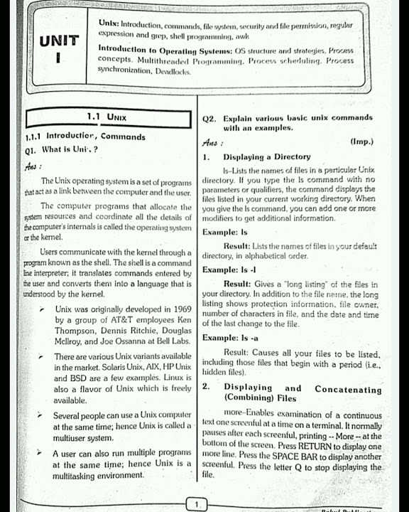 Unix Basic commands | Ou mca notes | #OS operating system notes | # ...