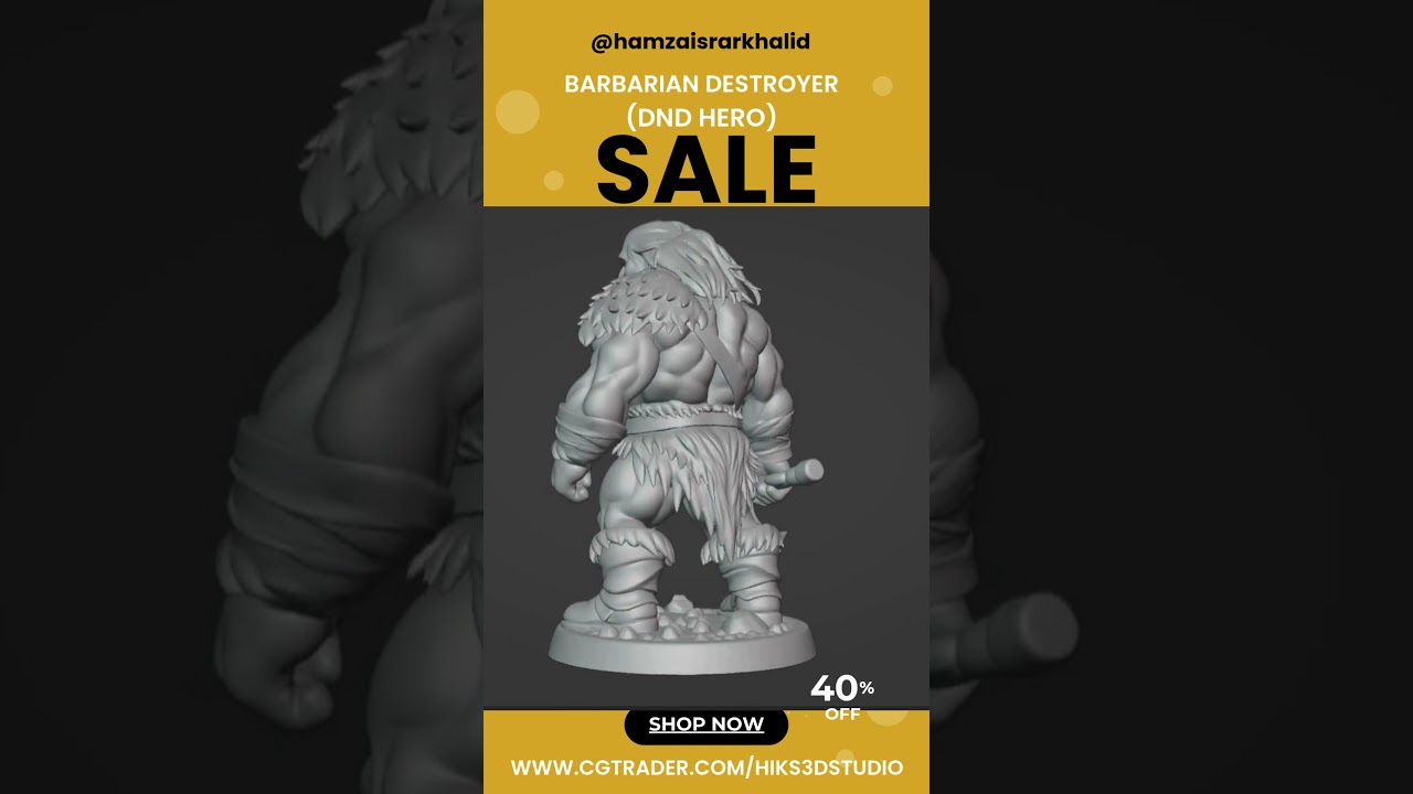 DND Hero Barbarian Destroyer Greataxe STL Print Ready Pre Supported 32mm 75mm