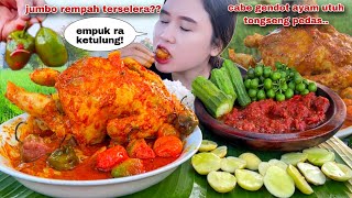 EATING Spicy Whole Chicken CurryGendot Chili Peppers Chili Sauce Raw Jengkol & Leunca