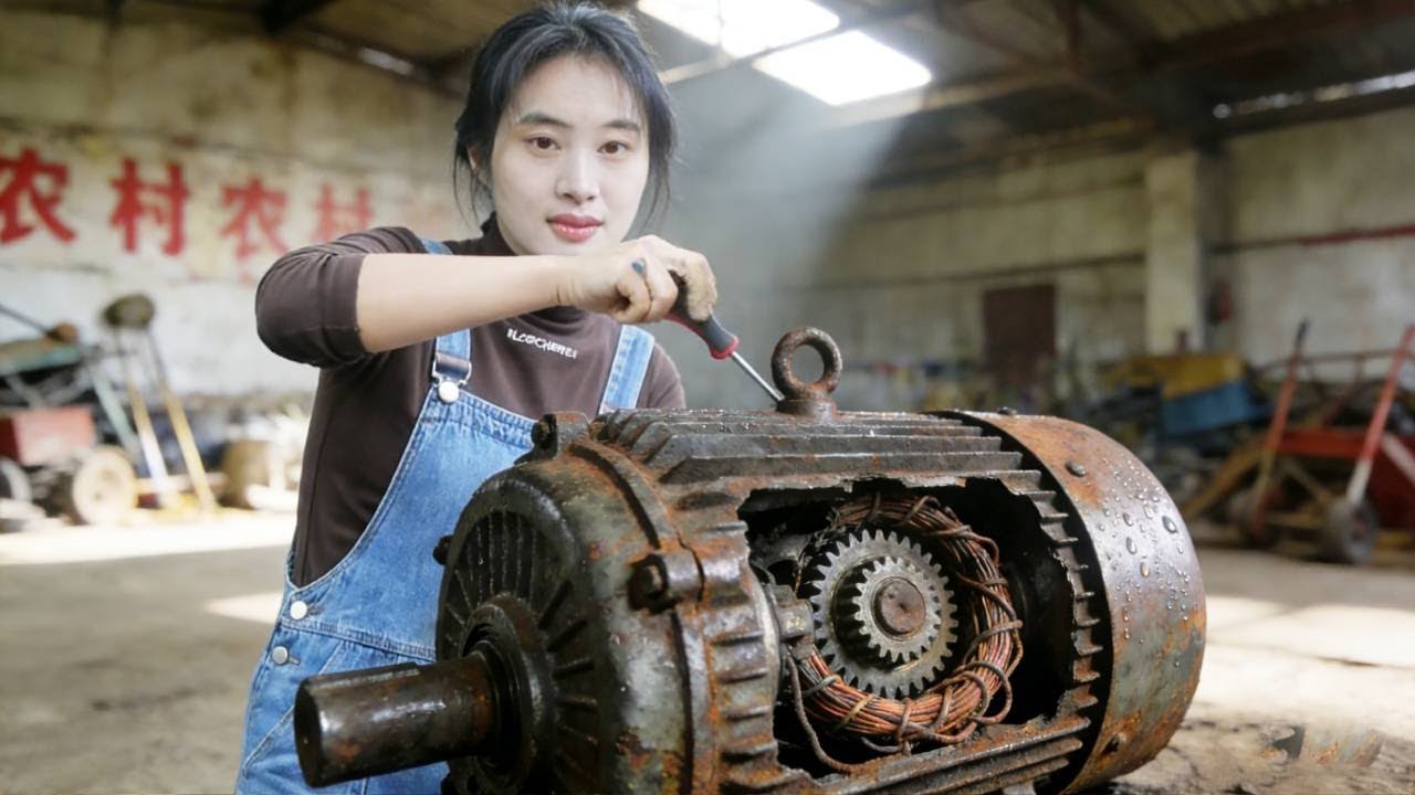 💡天才少女修缺少零件的生锈发动机，她花费5天时间大改造成性能猛兽！Genius girl repairs engine