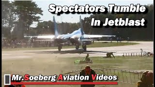 Spectators TUMBLE in JET-BLAST of Su-27 Ukrainian AF, Departing KB