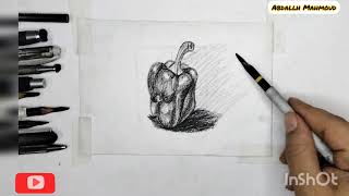 رسم طبيعة صامتة / رسمفلفل /رسم_بالفحم  Drawing a bell pepper   | how to draw