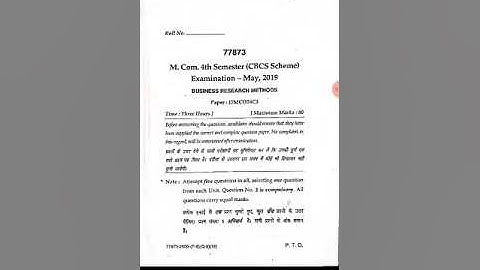 Business Research Methods (2019) MDU M.Com 4th Semester