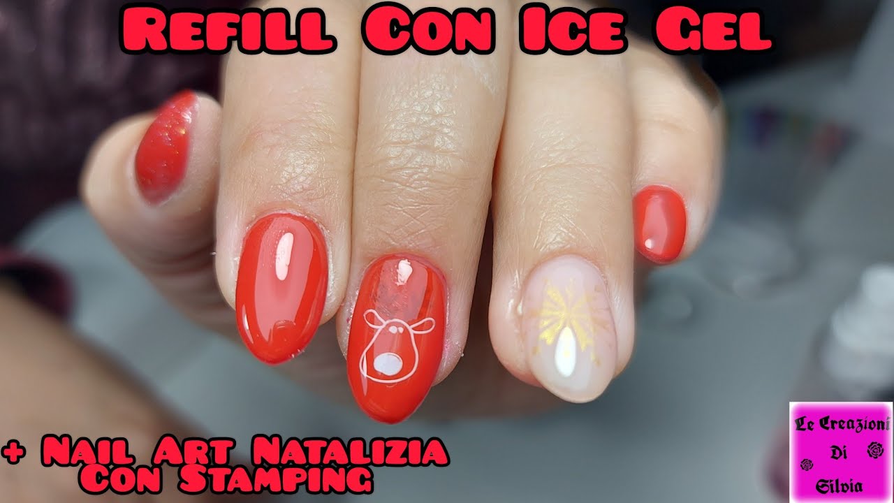Refill Con Ice Gel Michelle Nails + Nail Art Natalizia Con Stamping Renna E Fiocco Di Neve