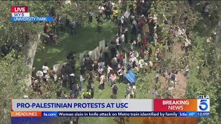 Pro-Palestinian demonstrators clash with police at USC
