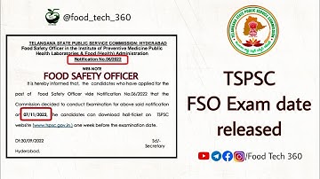 TSPSC FSO Exam date released | Food Safety Officer Exam | Telangana FSO 2022