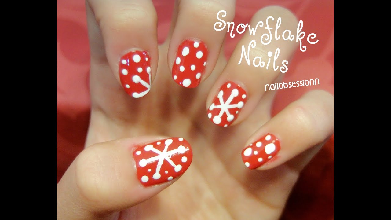Easy Red Snowflake Nails You