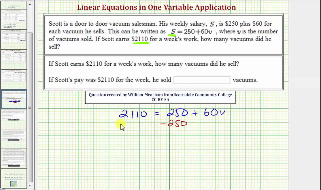 Ex 1: Application of a Linear Equation in One Variable - Salary Plus Commission