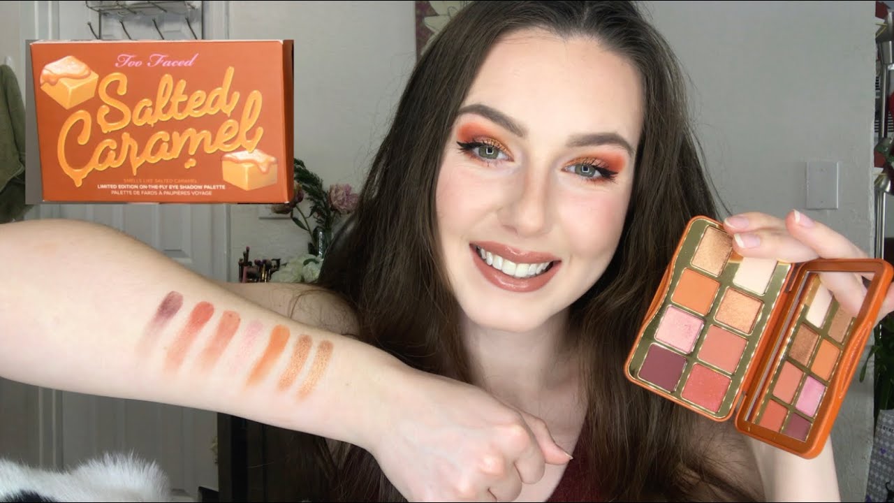 TOO FACED SALTED CARAMEL EYESHADOW PALETTE | SWATCHING , TRY ON & REVIEW