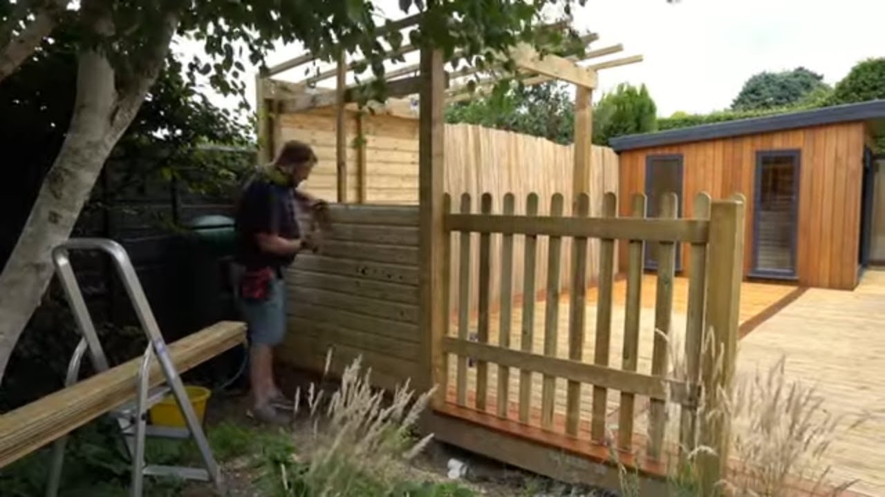 DIY Garden Room Build with No Experience! Part 8 - Outdoor Bench Seating & Deck Shelter