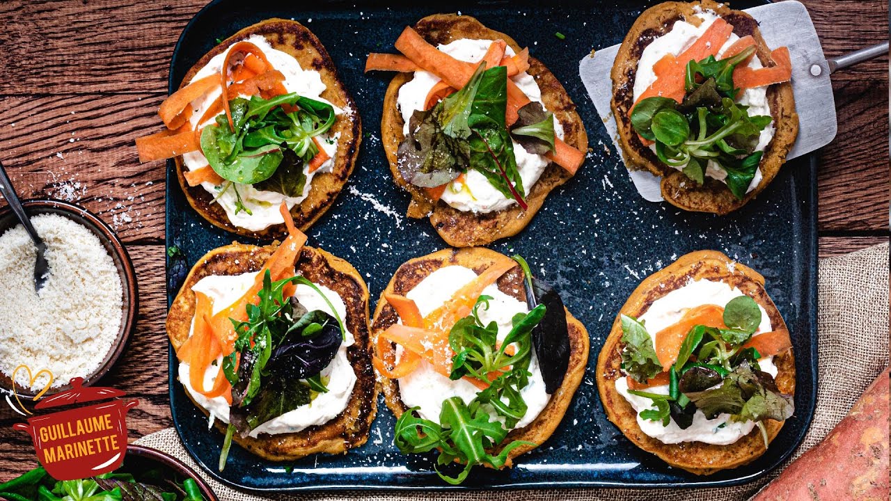 Blinis HEALTHY & VEGAN de patate douce, avec un accompagnement délicieux ! Recette facile et rapide