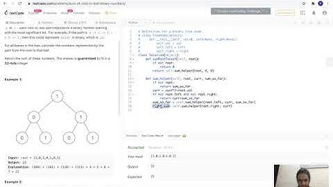 Leetcode-1022 : Sum of root to leaf binary numbers(Build-up recursion)