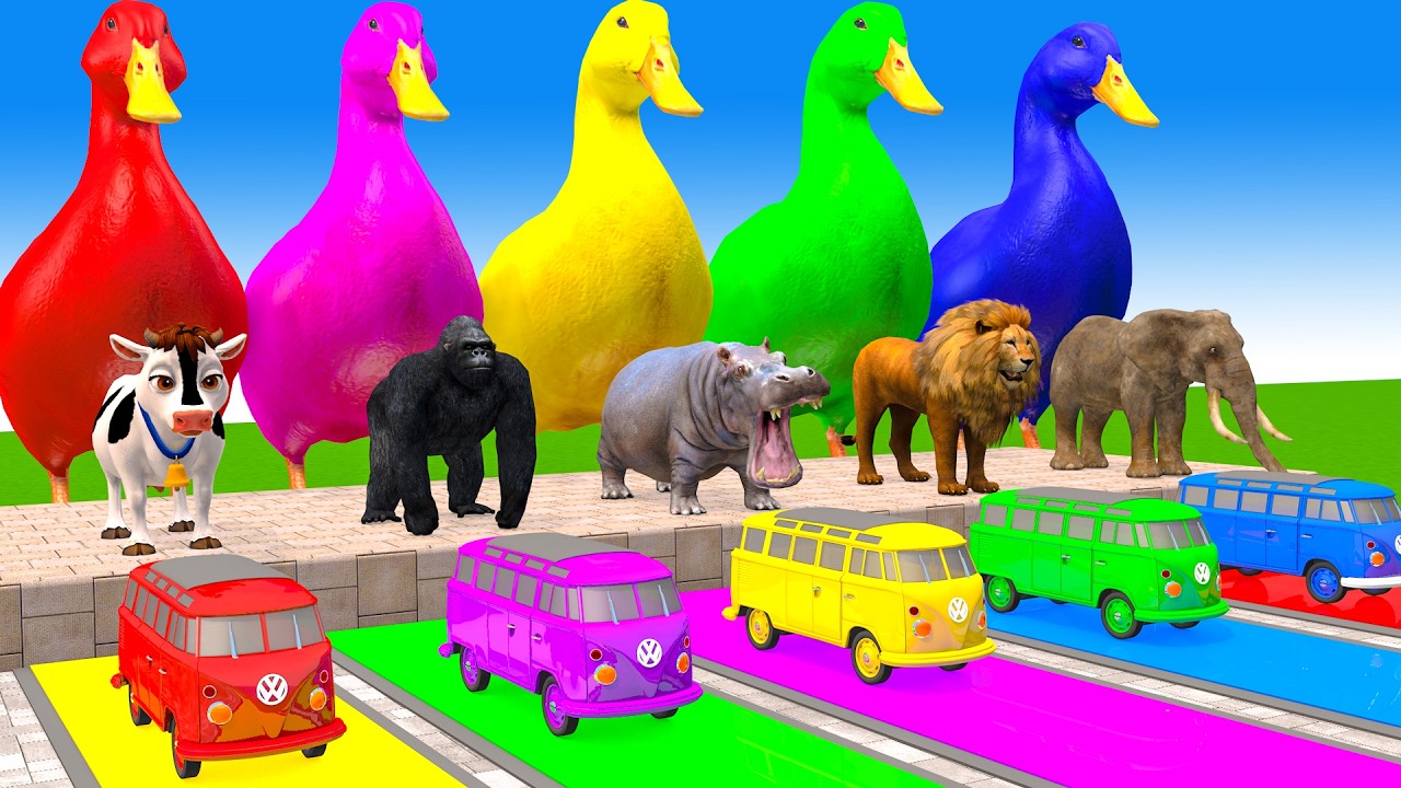 Long Slide Game With Cow Elephant Gorilla Hippopotamus Tiger 3d Animal Game Funny 3d Animals