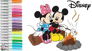 Disney Mickey and Minnie Mouse Coloring Book Page Fun Campfire Marshmallow Donald Duck